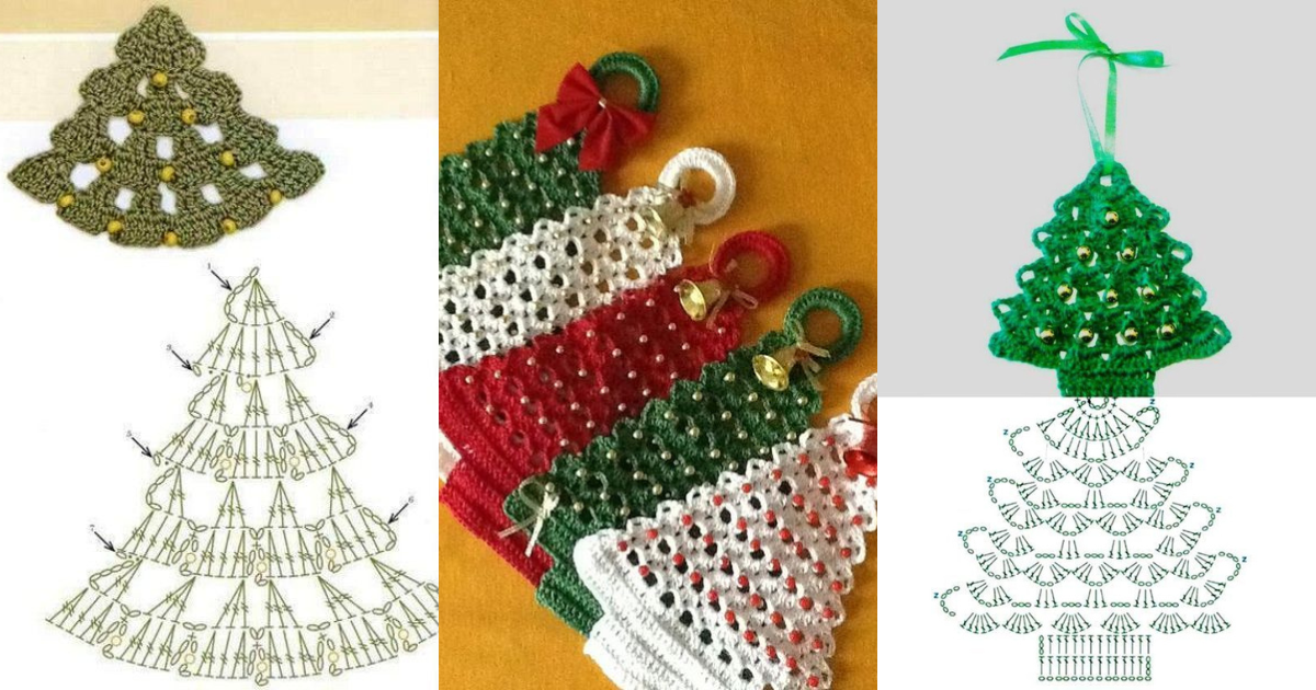 mini christmas trees made with crochet and beads