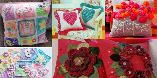 pillows decorated with crochet