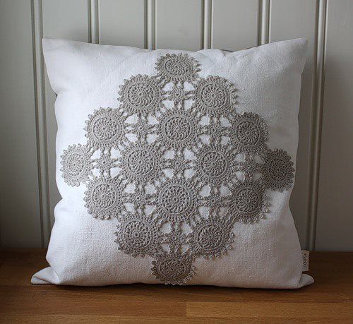 pillows decorated with crochet