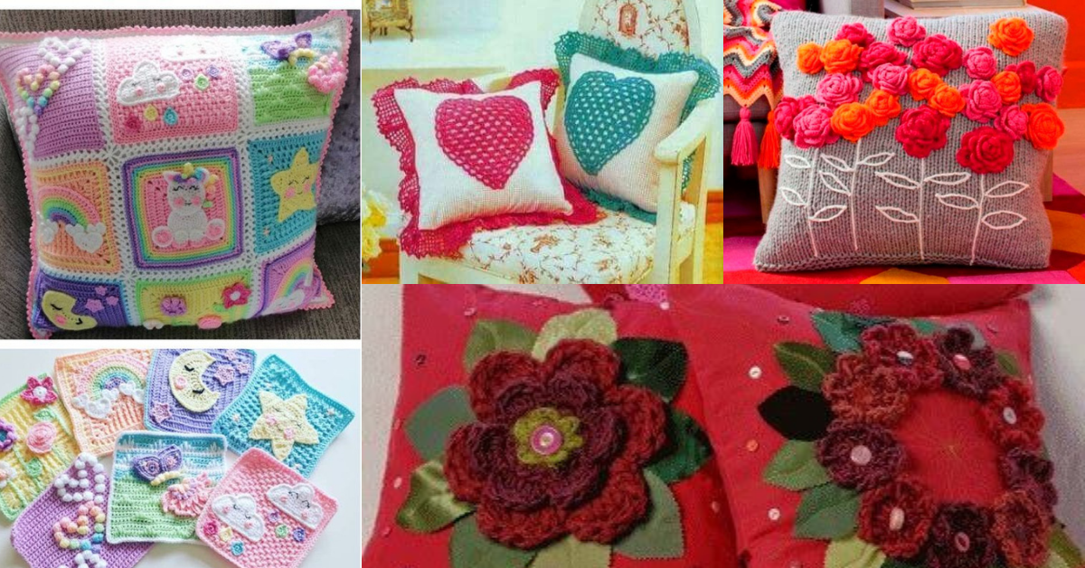 pillows decorated with crochet