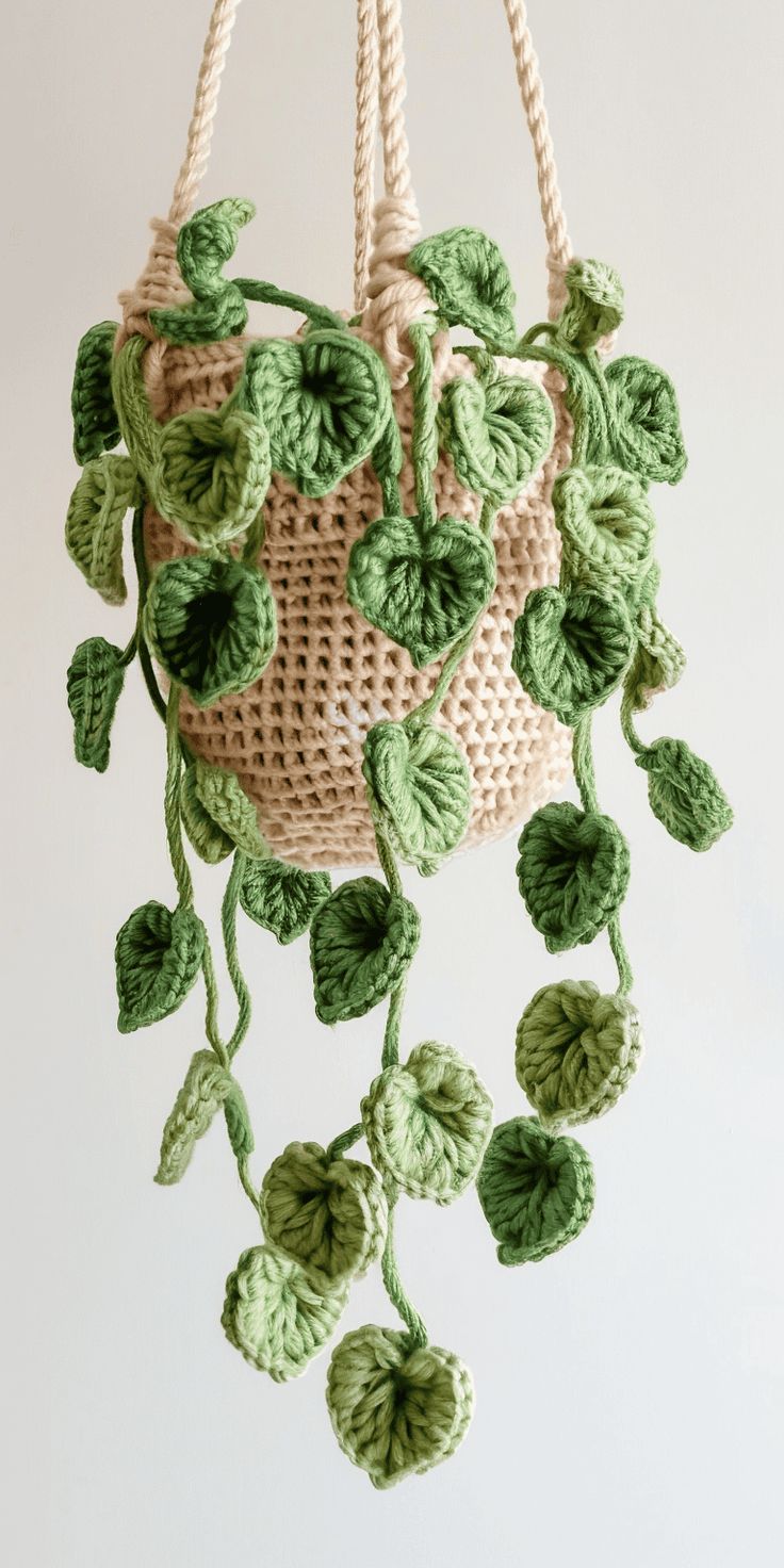 plants made with crochet hearts 1