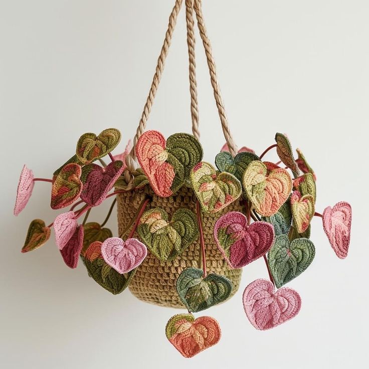 plants made with crochet hearts 2