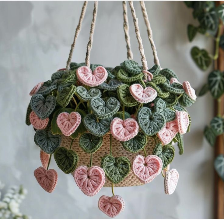 plants made with crochet hearts 3