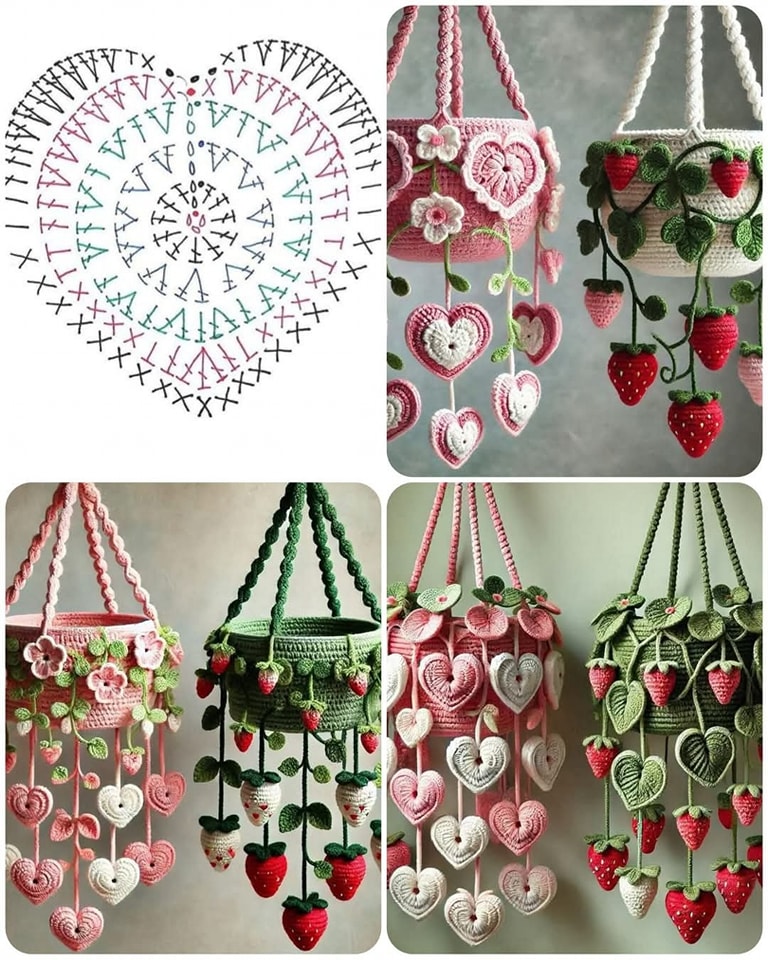 plants made with crochet hearts 5