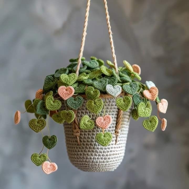 plants made with crochet hearts 7