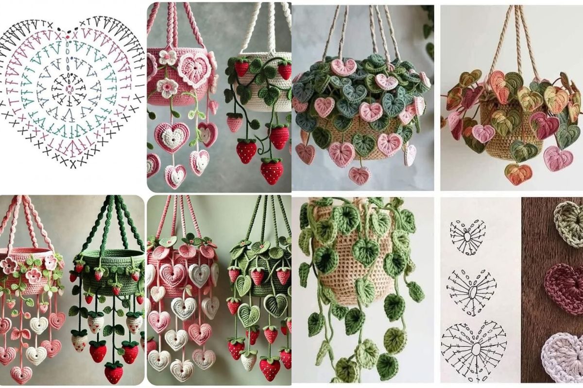 plants made with crochet hearts 8