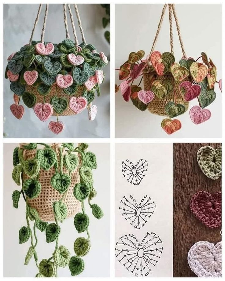 plants made with crochet hearts