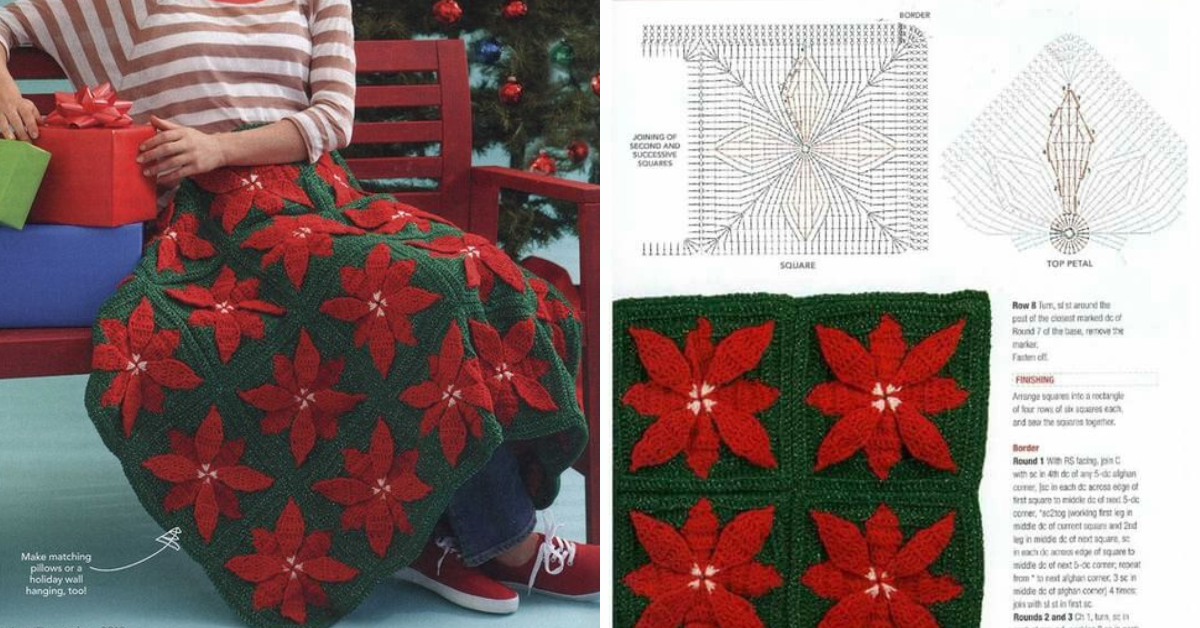 poinsettia afghan christmas blanket crochet pattern