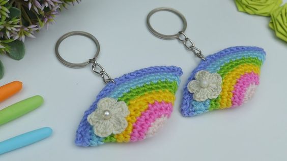rainbow crochet keychains 7