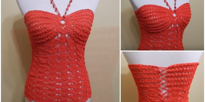 red coral blouse crochet