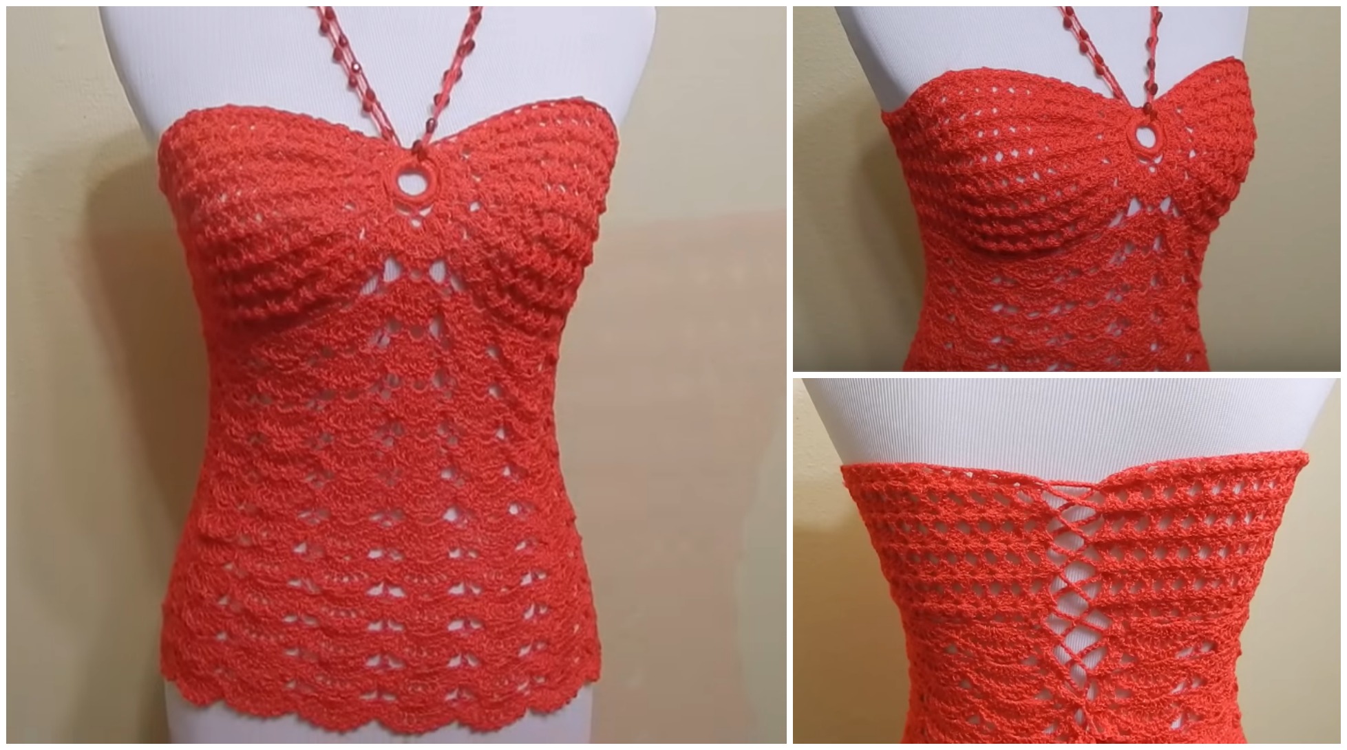 red coral blouse crochet