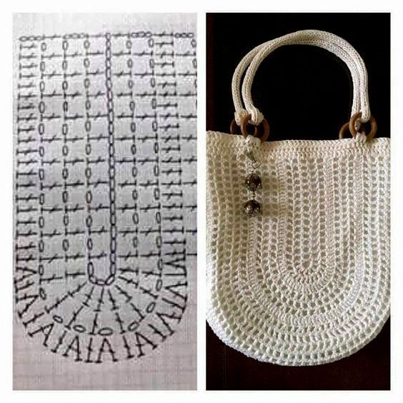 round crochet bags with graphic