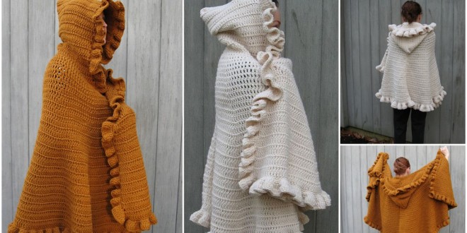 ruffled shawl with hood crochet