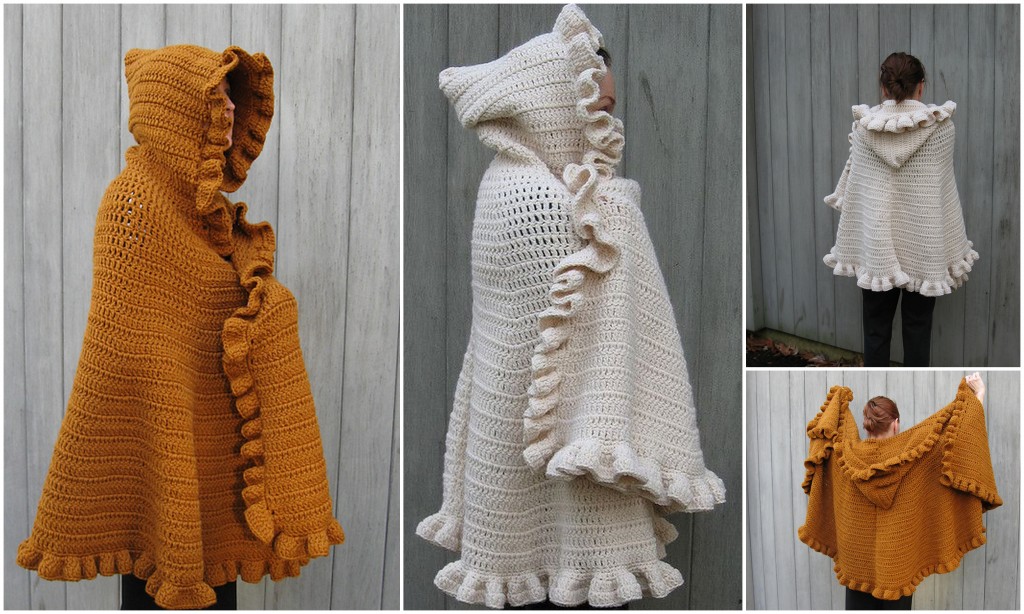 ruffled shawl with hood crochet