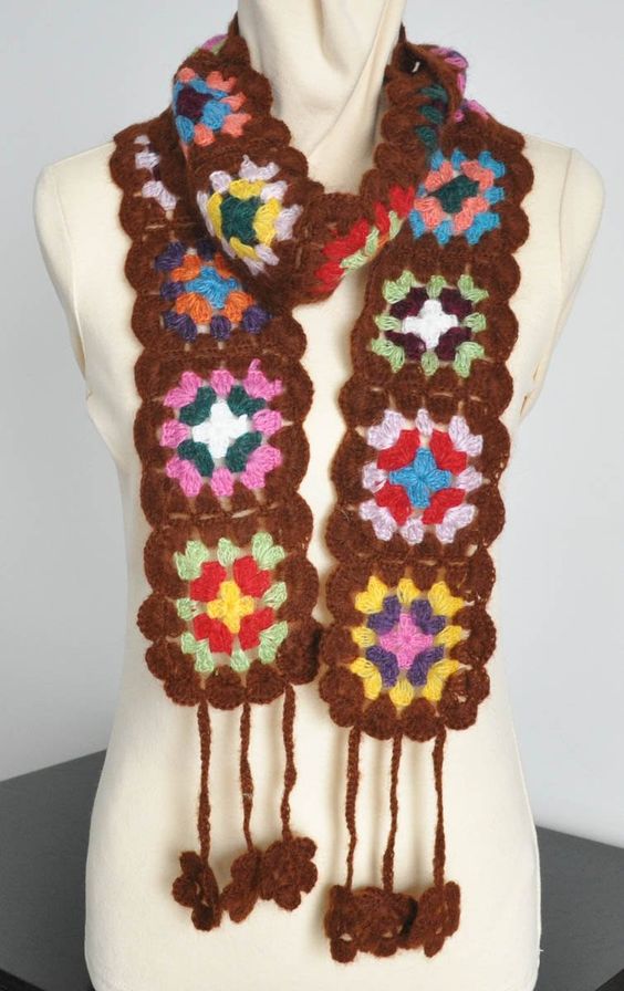 scarves made with crochet granny squares 67