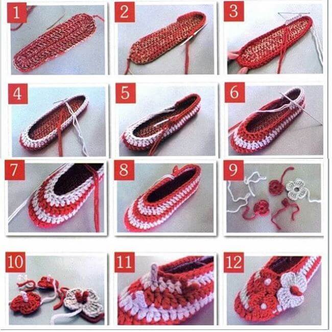 slippers made in crochet step by step