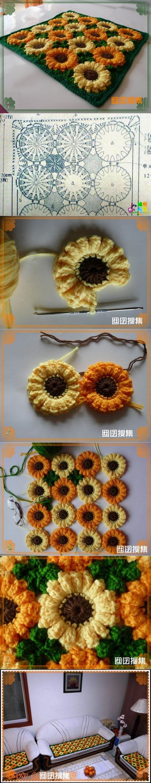 step by step crochet sunflower mat