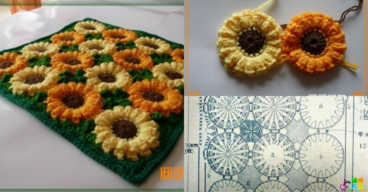 step by step crochet sunflower mat