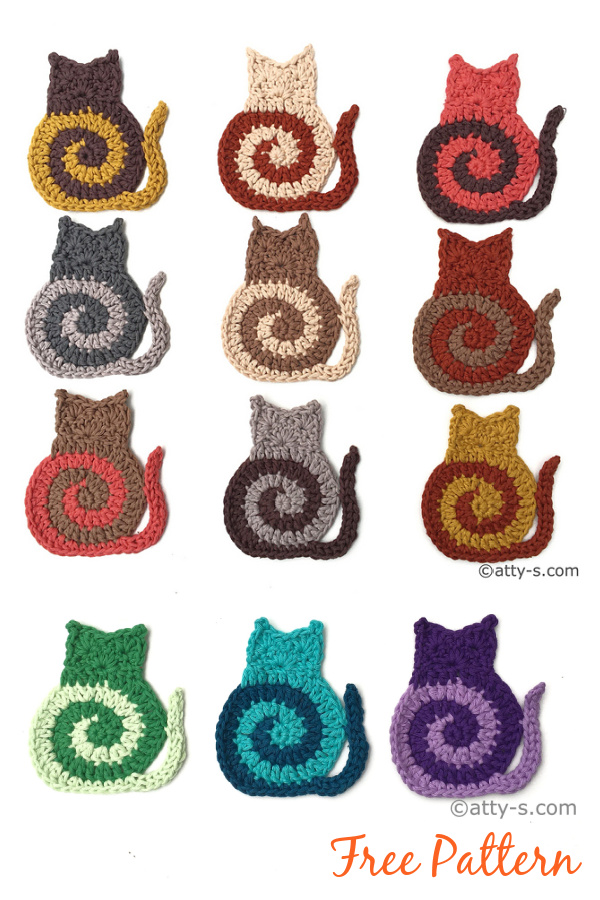 swirly cat applique free crochet pattern