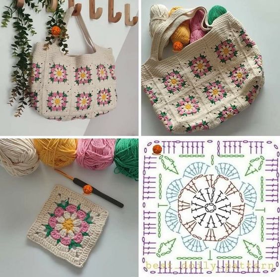 turn crochet squares into bags 7