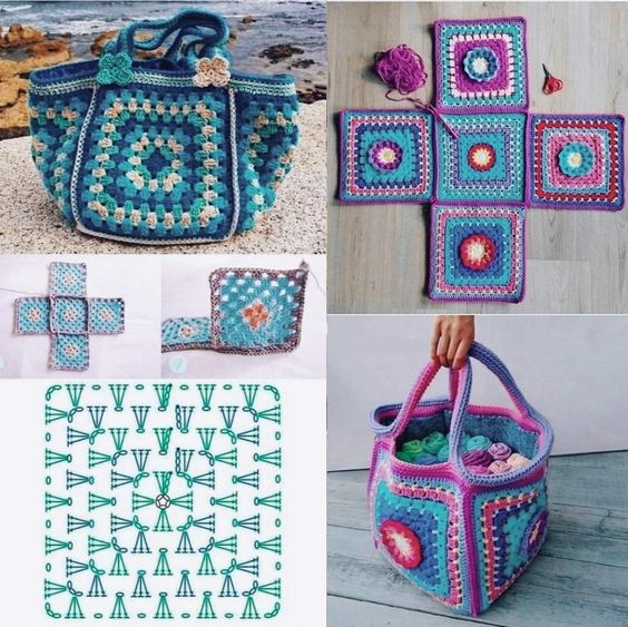 turn crochet squares into bags 8