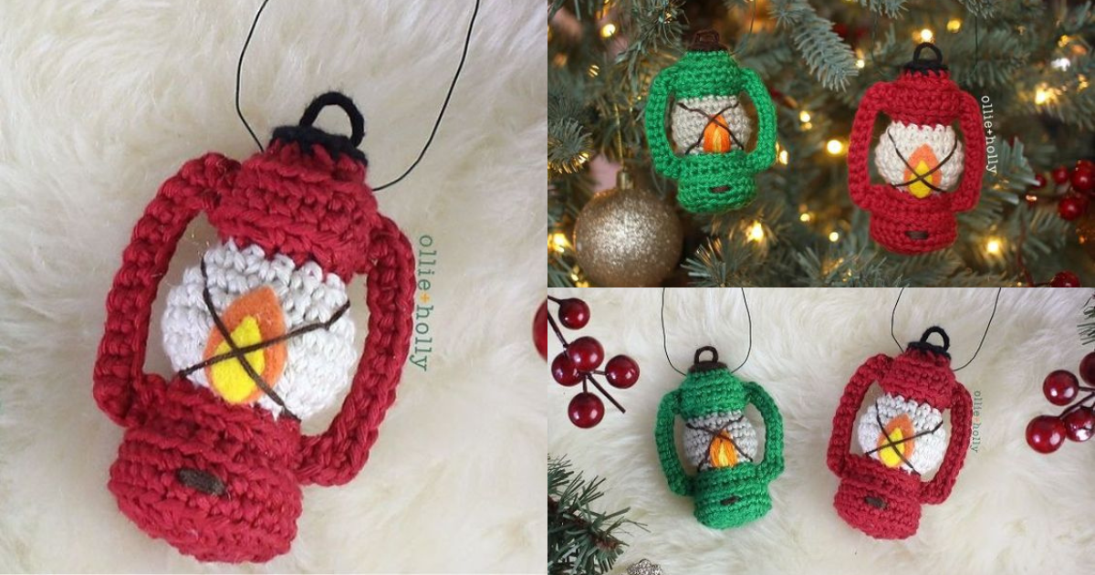 vintage camping lantern crochet orname