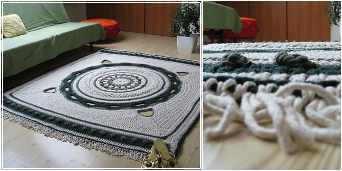 white green crochet carpet