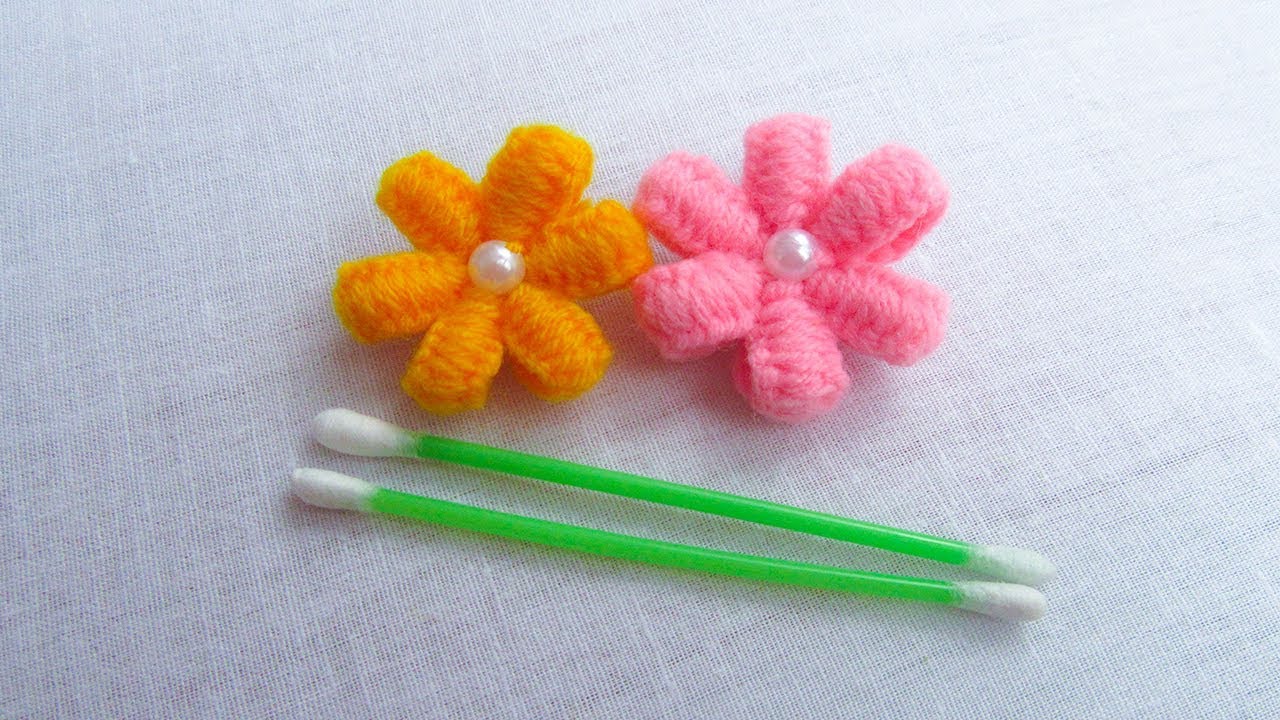 wool flowers made with cotton buds 1