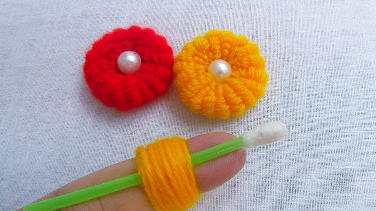 wool flowers made with cotton buds 2