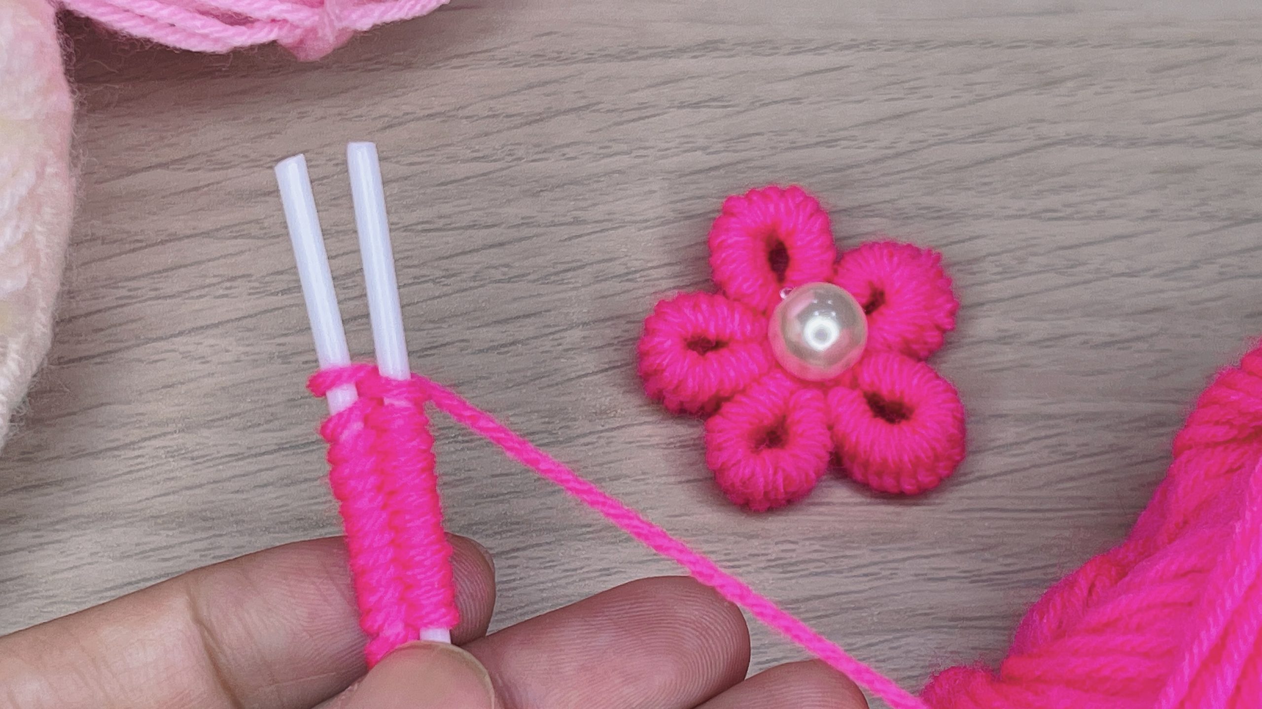 wool flowers made with cotton buds